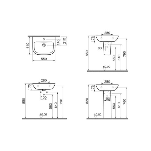 VitrA S20 550x440mm 2TH Basin Only - White | Basins | Bathro