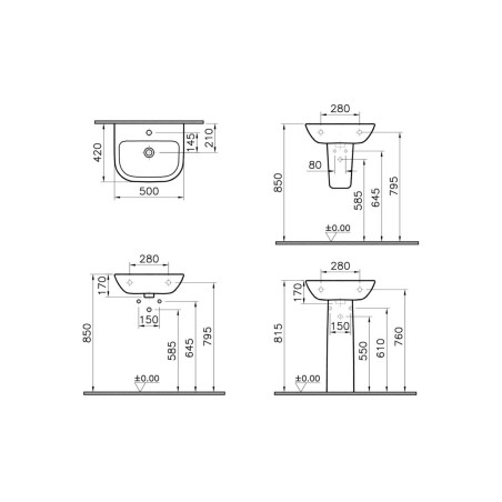 VitrA S20 500x415mm 1TH Basin Only - White | Basins | Bathro