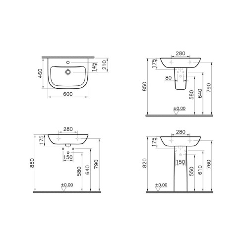 VitrA S20 595x455mm 1TH Basin Only - White | Basins | Bathro