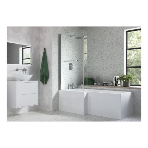 Naples L Shape 1700x850x560mm 0TH Shower Bath Pack (RH) - Ch
