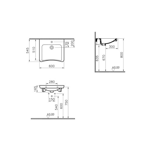 VitrA S20 600x545mm 1TH Basin w/Overflow - White | Basins |