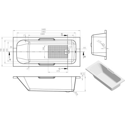 Perugia 1600mm Gripped Single Ended Bath | BathroomKing 2