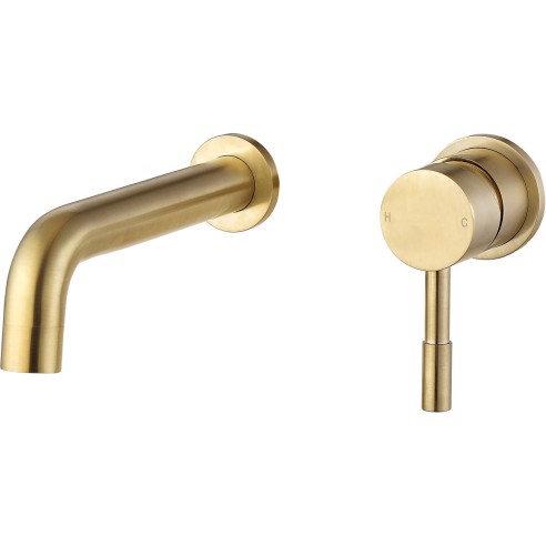 Opal 155mm Wall Mounted Basin Mixer - Brushed Brass | Bathro