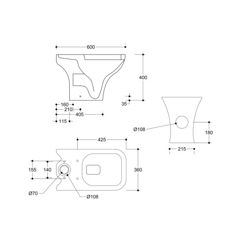 Carvina Rimless Short Projection Close Coupled Open Back WC