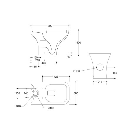 Carvina Rimless Short Projection Close Coupled Open Back WC