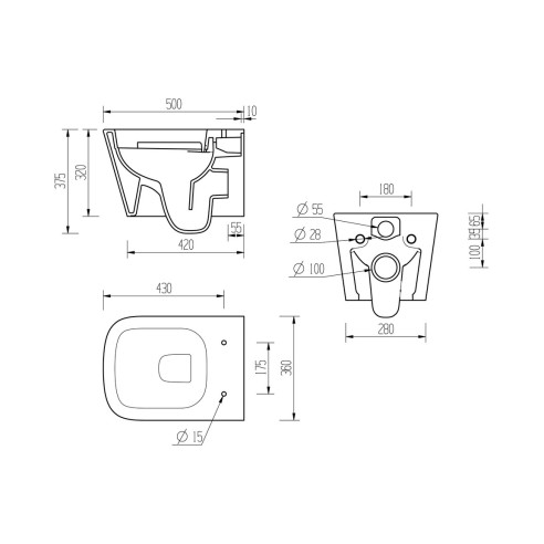 Toledo Rimless Wall Hung WC & Soft Close Seat | Toilet Seats
