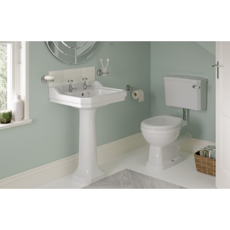 Santiago Low Level WC & Satin White Wood Effect Seat | Toile