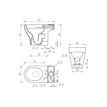 Lleida Rimless Short Projection Close Coupled Open Back WC &