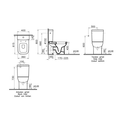 VitrA S20 Open Back Close Coupled Pan Only - White | Close C 2