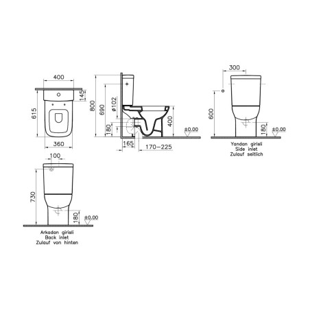 VitrA S20 Open Back Close Coupled Pan Only - White | Close C