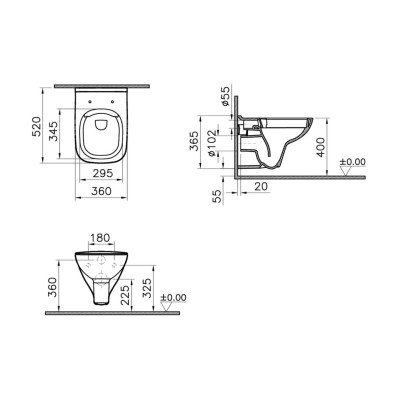 VitrA S20 Wall Hung Pan Only - White | Wall Hung Toilets | B 2
