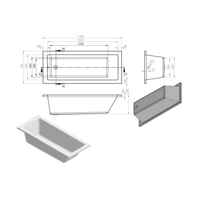 Naples 1700mm Square 1700 x 700mm Supercast Single Ended Bath 2