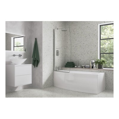 900x1500mm Space Saver Bath Screen (6mm) - Chrome | Bathroom