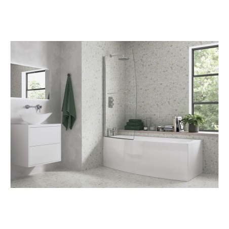 900x1500mm Space Saver Bath Screen (6mm) - Chrome | Bathroom