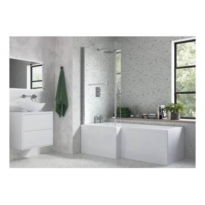 815x1500mm L Shape Bath Screen (6mm) - Chrome | BathroomKing