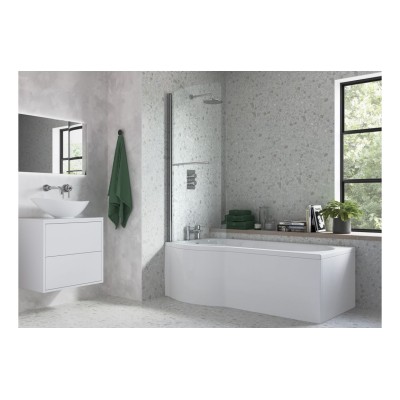 760x1500mm P Shape Bath Screen (6mm) - Chrome | BathroomKing