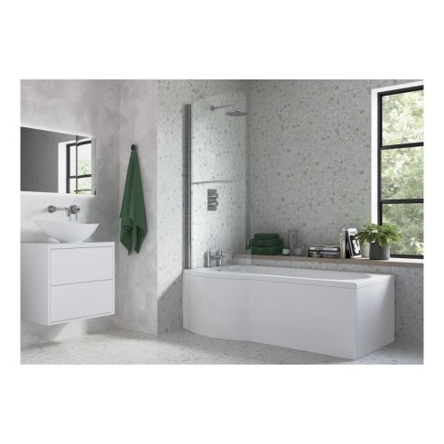 760x1500mm P Shape Bath Screen (6mm) - Chrome | BathroomKing