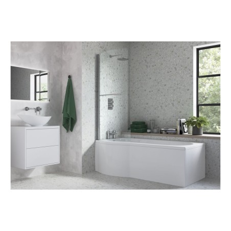 760x1500mm P Shape Bath Screen (6mm) - Chrome | BathroomKing