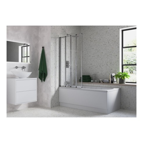 815x1400mm Framed Four Fold Bath Screen (6mm) - Chrome | Bat