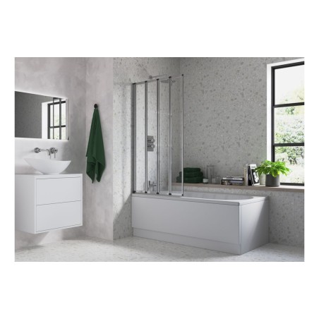 815x1400mm Framed Four Fold Bath Screen (6mm) - Chrome | Bat