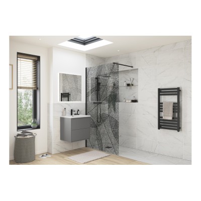 Superior 1200mm Leaf Design Wetroom Panel - Black | Bathroom