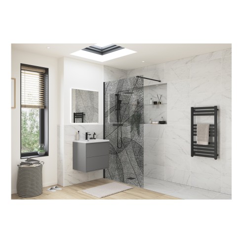 Superior 1200mm Leaf Design Wetroom Panel - Black | Bathroom