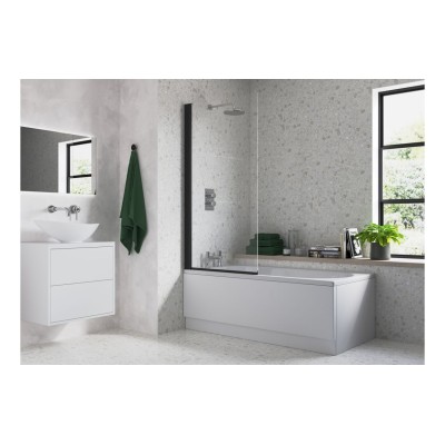 800x1500mm Single Straight Bath Screen (6mm) - Black | Bathr