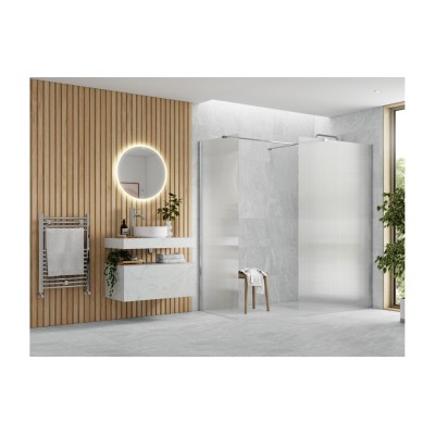 Superior 900mm Fluted Wetroom Panel & Side Panel Arm - Chrom