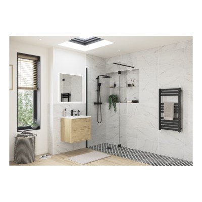 Superior 1000mm Wetroom Panel & Support Bar - Black | Bathro 2