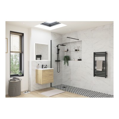 Superior 1400mm Wetroom Panel & Support Bar - Black | Bathro
