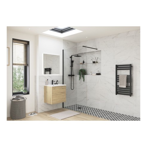 Superior 1400mm Wetroom Panel & Support Bar - Black | Bathro