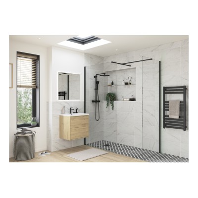 Superior 700mm Wetroom Side Panel & Arm - Black | BathroomKi