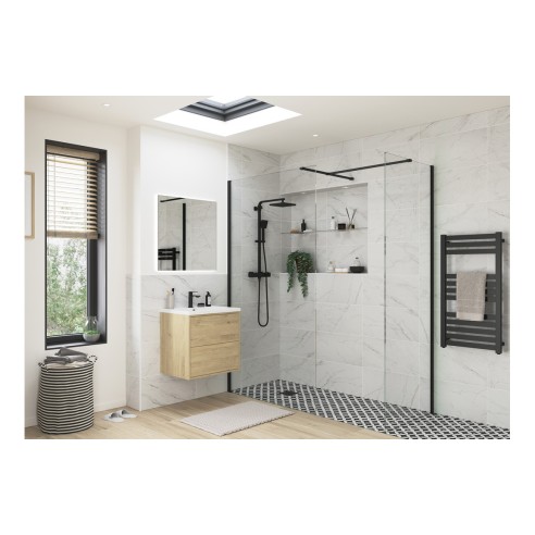 Superior 700mm Wetroom Side Panel & Arm - Black | BathroomKi