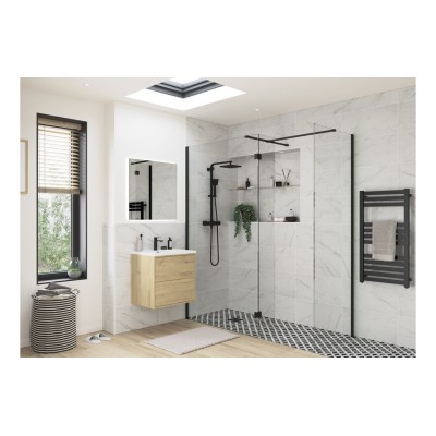 Superior 700mm Wetroom Side Panel & Arm - Black | BathroomKi 2