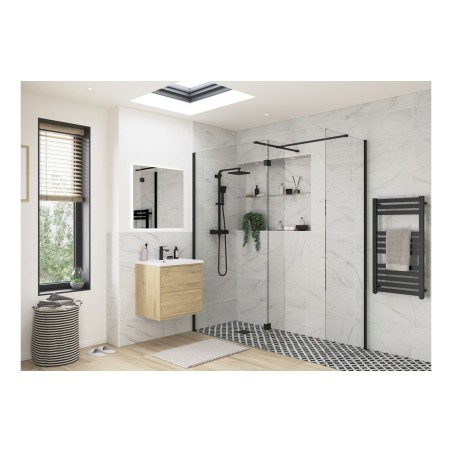 Superior 700mm Wetroom Side Panel & Arm - Black | BathroomKi