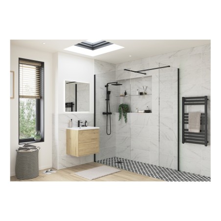 Superior 760mm Wetroom Side Panel & Arm - Black | BathroomKi