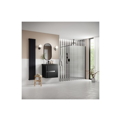 Superior 900mm Fluted Wetroom Panel & Support Arm - Black |