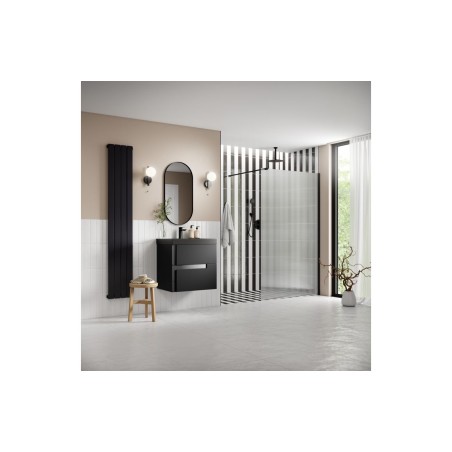Superior 1000mm Fluted Wetroom Panel & Support Arm - Black |