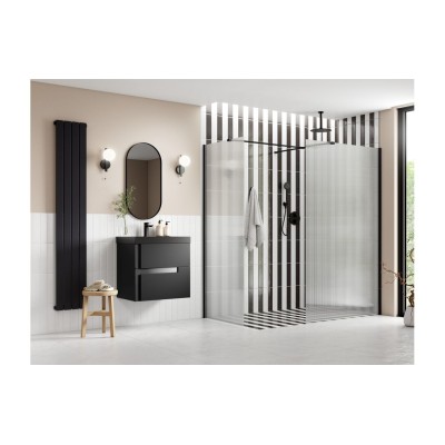 Superior 800mm Fluted Wetroom Panel & Side Panel Arm - Black
