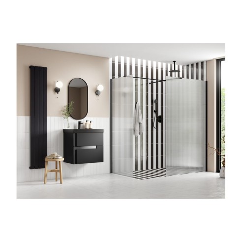 Superior 800mm Fluted Wetroom Panel & Side Panel Arm - Black