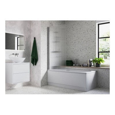 Fluted 800x1500mm Single Straight Bath Screen (5mm) - Chrome