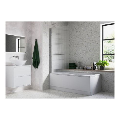 Fluted 800x1500mm Single Straight Bath Screen (5mm) - Chrome