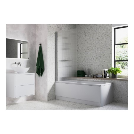 Fluted 800x1500mm Single Straight Bath Screen (5mm) - Chrome