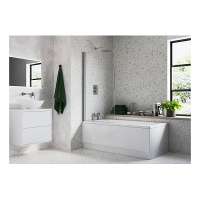 800x1400mm Radius Bath Screen (6mm) - Chrome | BathroomKing