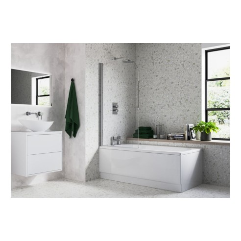 800x1400mm Radius Bath Screen (6mm) - Chrome | BathroomKing