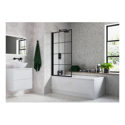800x1400mm Square Grid Bath Screen (6mm) - Black | BathroomK