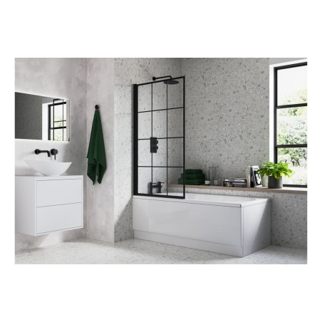 800x1400mm Square Grid Bath Screen (6mm) - Black | BathroomK