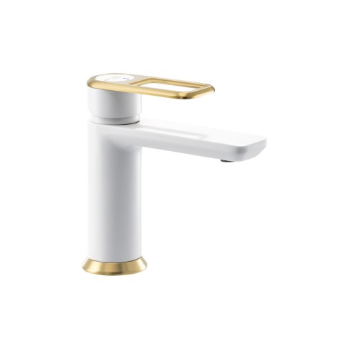Abode Levarto Basin Mixer - Matt White & Brass | Bathroom Ta