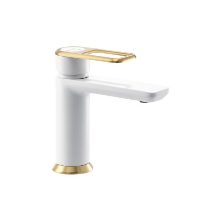 Abode Levarto Basin Mixer - Matt White & Brass | Bathroom Ta