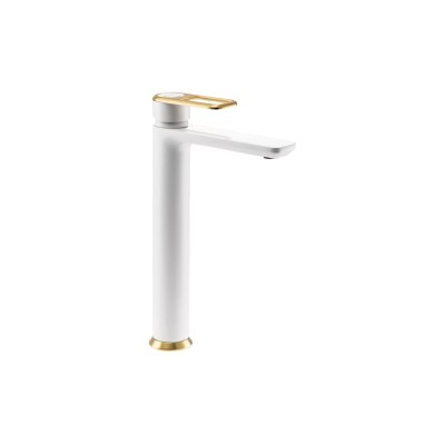 Abode Levarto Tall Basin Mixer - Matt White & Brass | Bathro